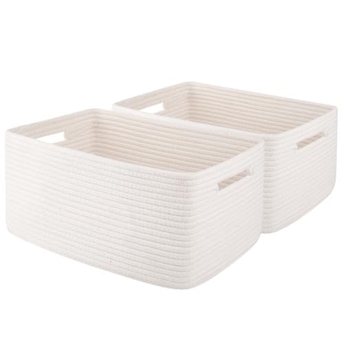 OIAHOMY Storage Basket for Shelves, Closet Cube Storage Bins Baskets for Clothes Blanket Towels, Baby Nursery, Toy Baskets Box, Woven Rope Basket, 15.75 * 11.81 * 7.09 IN, 2 Packs White - color: White, size: 15.75*11.81*7.09