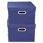 Household Essentials Fabric Storage Boxes with Lids and Handles, Blue - color: Navy, size: 2 Count