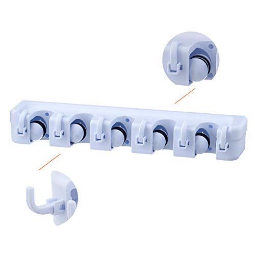 Superior 5 Slot Mop and Broom Organizer (White) - color: White, size: Large, 1-pack