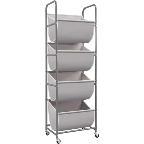 STORAGE MANIAC Vertical Rolling Laundry Hamper, 4 Section Laundry Sorter with Wheels and 2 Breaks, 4-tier Laundry Baskets for Small Space, Dorm, Laundry Room, Closet, Bathroom, Gray 4-tier - color: Gray, size: 4 Tier