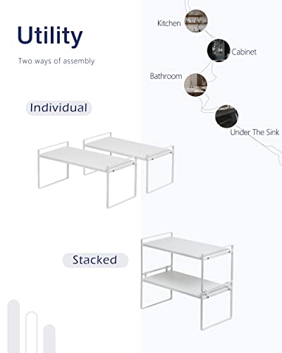 Nxconsu 2Pack Cabinet Shelves Stackable Shelf Organizer Rack Riser for Kitchen Cabinet Pantry Cupboard Counter Countertop Home Organization Storage Space Saver Heavy Duty Metal Nonslip White Wide - color: White, size: 16.1’’W × 12’’D × 7.3’’H