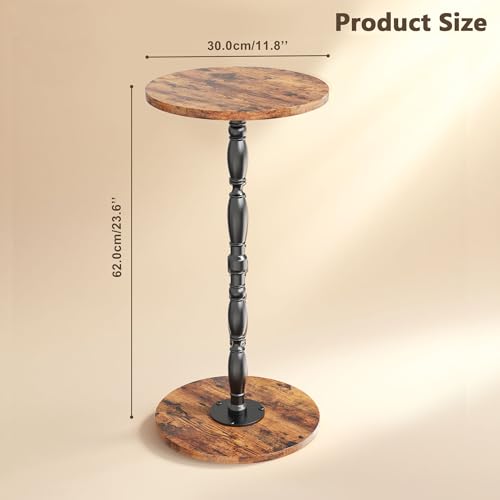 Wood Drink Table, Round Side Table for Small Spaces, Pedestal End Table Modern Accent Nightstand for Living Room, Bedroom, Office, Sofa Corners, Rustic Brown - color: Rustic Brown, size: 1-Tier