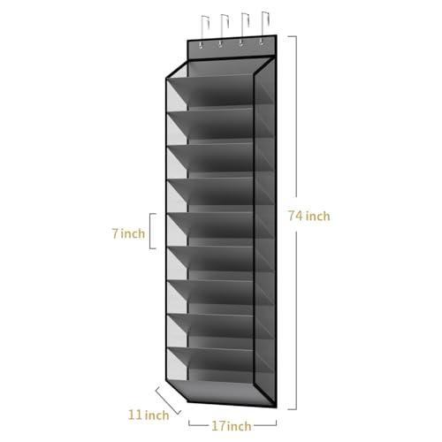 KEEPJOY 10 Tiers Mesh Over Door Shoe Organizer Storage, Hanging Shoe Holder for Door with Large Deep Pockets, Holds 20-30 Pairs of Shoes, Ideal for Sneakers & Boots(Grey) - color: Grey-1 Pack of 10 Cell
