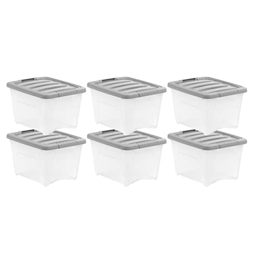 Amazon Basics Plastic Storage Containers with Secure Latching Lids, Stackable Organization Bins, Clear/Grey, 19 Quart, Set of 6 - size: 19 Qt. - 6 Pack