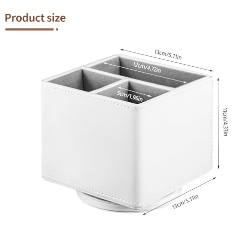 Remote Control Holder PU Leather TV Remote Caddy for Table,360 Swivel Nightstand Organizer for Bedroom Accessories/Bedside Remotes/Media Controllers/Office Supplies,Home Decorations for Living Room - color: White