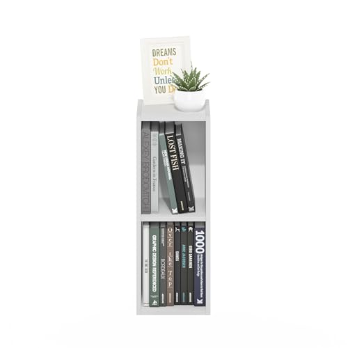 Furinno Fulda Book Shelf, 2-Tier Narrow Bookshelf, Bookcase with 8-in Width Storage Shelf, 9.3 x 7.9 x 21.2, for Living Room, Bedroom, Home Office, White - color: White, size: 2-Tier, 8-Inch Width