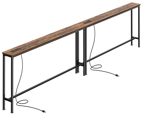 SUPERJARE 110.2 Inch Sofa Table with Power Outlets and USB-C Ports, 5.9 Inch Narrow Console Tables, Entryway Hallway Couch Tables with Storage, Behind Sofa, Small Spaces, Living Room, Rustic Brown - color: Rustic Brown, size: 5.9''D x 110.2''W x 29.7''H