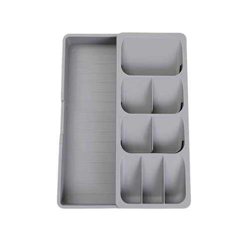 Expandable Kitchen Drawer Organizer Tray, 15.9×10.3×2.2in,Adjustable Silverware Storage for Spoons,Forks,Knives, Compact Cutlery Holder Saves Space(Grey)
