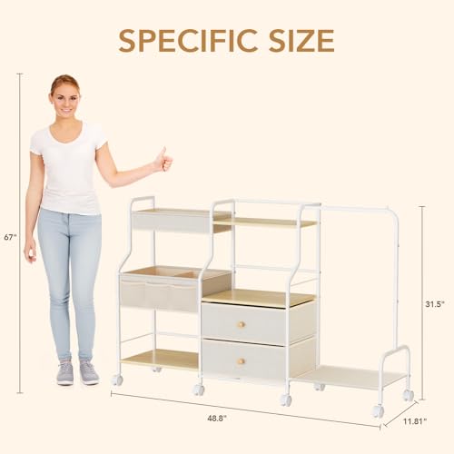 BBLIKE Diaper Caddy Organizer with Hanging Rack - 3 Tier Rolling Utility Cart with Drawers and Dividers for Baby Bottle Storage - Bedside Cart for Changing Station, Crib, Nursery, Bedroom, Beige - color: Beige