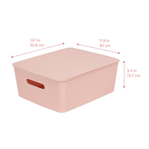 Glad Storage Baskets with Lids - Set of 4 Stackable Plastic Boxes with Handles - Decorative Shelf Organizer Bins for Bathroom and Closet, Pink, 3.1 Gallon - color: Pink, size: 3.1 Gallon