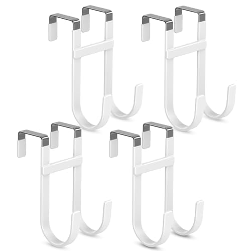 FYY Over The Door Hooks - 4 Pack Heavy Duty Dual-Hook Organizer Hanger for Hanging Towels, Clothes, Hats & Bags Use in Bathroom, Bedroom, Kitchen - Fits Interior Doors Up to 1 3/8" White - color: White, size: 5.12" Long, Fit Interior Doors Up to 1 3/8", s