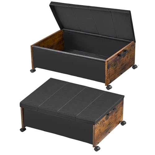 FOUCSSOMEI Under Bed Storage with Wheels,Under Bed Drawers Heavy Duty, 2 Packs, Wooden Under Bed Storage Containers Organizer, Metal Frame, Patented Design - color: Rustic Brown, size: Triple Size