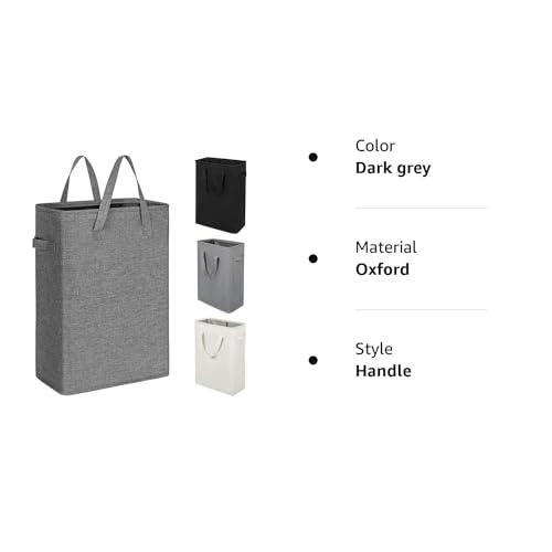 ZERO JET LAG Slim Laundry Hamper With Handles Collapsible Laundry Basket Thin Dirty Clothes Basket Narrow Laundry Bag Foldable Dirty Cloth Hamper 45L (24 inches,Dark Grey) - color: Dark Gray- With Handles
