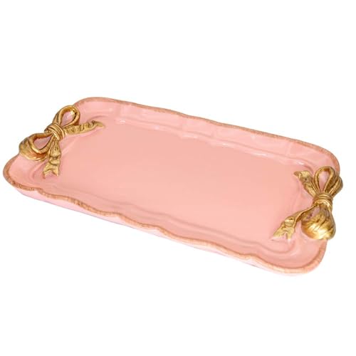 Vintage Decorative Tray Jewelry Tray Towel Tray Storage Tray Rings Necklace Bracelets Earrings Trays Cosmetics Jewelry Organizer Retro Design Bow Decor Resin Plate Coquette Room Decor (Pink) - color: Pink