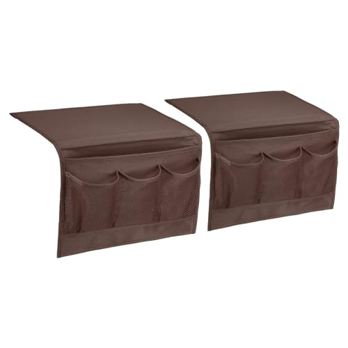 PATIKIL 2pcs Bedside Caddy, Bed Caddy Bedside Organizer Bed Hanging Caddy 4 Pockets Bed Pockets Bedside Storage Hanging Storage Bag for Remote Control Bedroom Phones Glasses, Brown - color: Brown