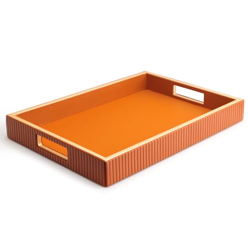 SANZIE Leather Tray Desktop Storage Organizer Premium Serving Trays Decorative Tray Valet Tray for Sundries Cosmetics Phone Wallet Cutlery (Orange Holder) - color: Orange Holder