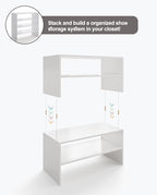 2-Tier Stackable White Shoe Rack, Wooden 2-Shelf Shoe Organizer Freestanding Shoe Storage Stand for 6-9 Pairs, Perfect for Closet, Entryway, Office Use - Modern White