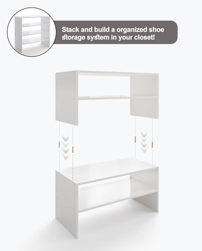 2-Tier Stackable White Shoe Rack, Wooden 2-Shelf Shoe Organizer Freestanding Shoe Storage Stand for 6-9 Pairs, Perfect for Closet, Entryway, Office Use - Modern White