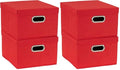Household Essentials Storage Bins with Lids and Chromed Grommet Handles, Set of 2, Textured Linen Look, Red (Pack of 2) - color: Red, size: 2 Count (Pack of 2)