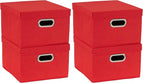 Household Essentials Storage Bins with Lids and Chromed Grommet Handles, Set of 2, Textured Linen Look, Red (Pack of 2) - color: Red, size: 2 Count (Pack of 2)