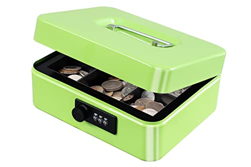 KYODOLED Cash Box with Combination Lock,Safe Metal Box for Money,Storage Lock Box with Money Tray,7.87"x 6.30"x 3.54" Limegreen Medium - color: Limegreen, size: Medium