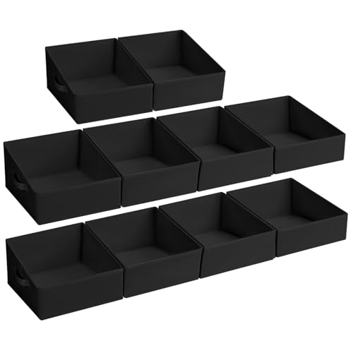 DIMJ Closet Storage Bins 10 Pack - Fabric Storage Baskets for Shelves, Collapsible Clothes Organizer with Handles, Trapezoid Shelf Organization Storage Cubes for Purse, Toys, Books, Towel, Clothes - color: Black, size: 10 Bins 11.4"x11.4"x7.8"