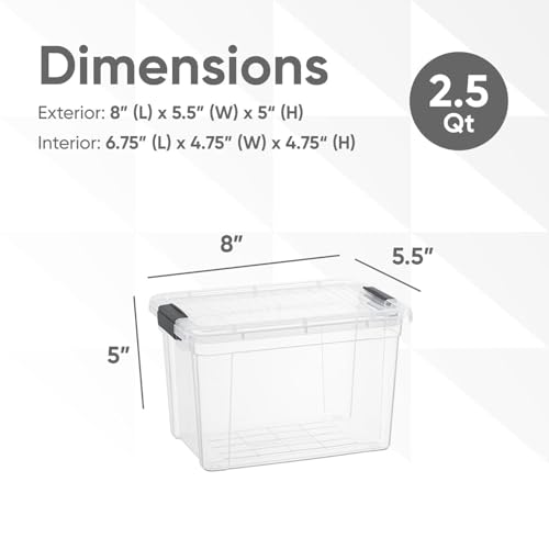 Superio Mini Deep Storage Organizer Bin with Lid X-Deep Small Clear Storage Box with Latch for Home, Kitchen, Garage- Store Toys, Food, Supplies, and Hair Accessories (2.4 Quart) - size: 8" x 5.5" x 5"