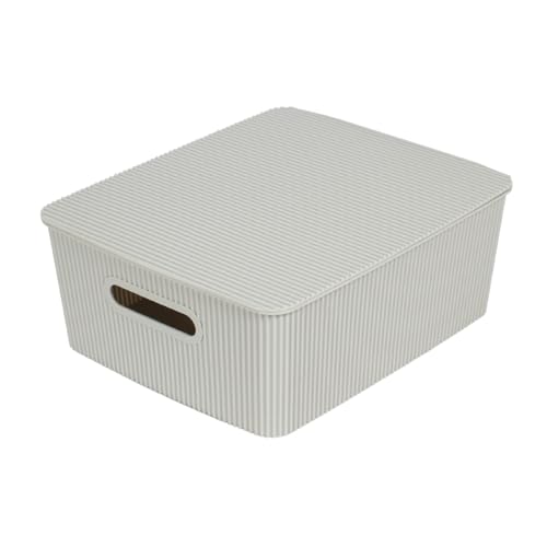 Glad Storage Baskets with Lids - Set of 4 Stackable Plastic Boxes with Handles - Decorative Shelf Organizer Bins for Bathroom and Closet, Grey, 3.1 Gallons - color: Grey, size: 3.1 Gallon