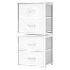 DAOUTIME 2-Pack Stackable Storage Drawers (4 Drawers Total), White Closet Organizer with Wooden Top & Metal Frame, Freestanding or Stackable Dresser for Bedroom, Living Room, Under Bed