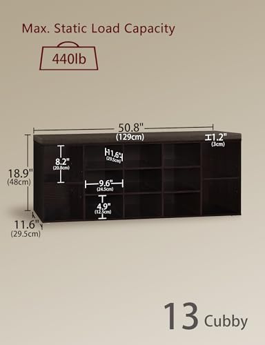 DINZI LVJ Shoe Storage Bench with Cushion, 13-Cubby Shoe Rack, Adjustable Shelves, Multifunctional Shoe Organizer Bench for Entryway, Mudroom, Hallway, Living Room, Bedroom and Garage, Espresso - color: Espresso, size: 13 Cubby