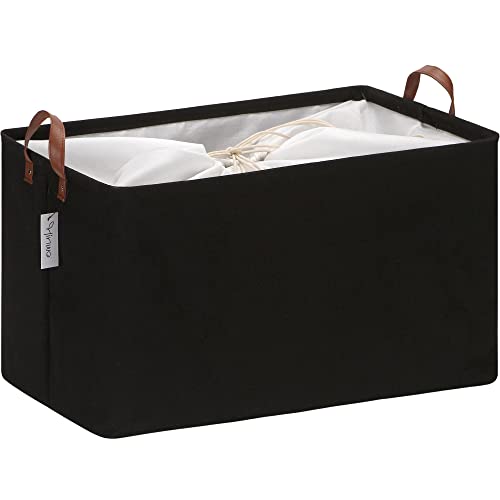 Hinwo 70L Extra Large Storage Bins, Closet Organizers and Storage, Foldable Clothes Storage Baskets with Handles, Containers for Clothing, Blanket, Comforters, Toys, Bedding (Black) - color: Black, size: 22" / 70L / 1-Pack