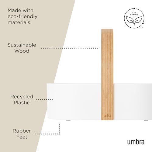 Umbra Bellwood Caddy, Organizer Bin for Makeup and Cosmetics, Durable Lightweight Container with Wooden Handle and Removable Dividers, Small, White/Natural - color: White/Natural, size: Small
