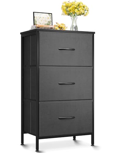 AODK Dresser for Bedroom Nightstand Small Dressers Chest of Drawers End Table for Living Room, Closet Dresser with 3 Storage Drawers Organizer Clothes, Dark Grey - color: Dark Grey