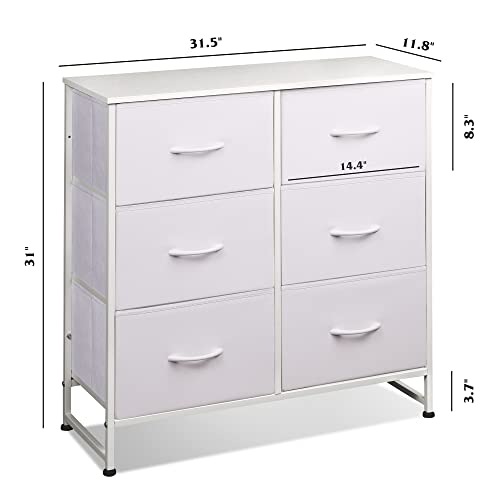 WLIVE White Dresser for Bedroom with 6 Fabric Drawers, Closet Dresser with Metal Frame, Wooden Top, Chest of Drawers for Closet, Living Room, Hallway - color: White