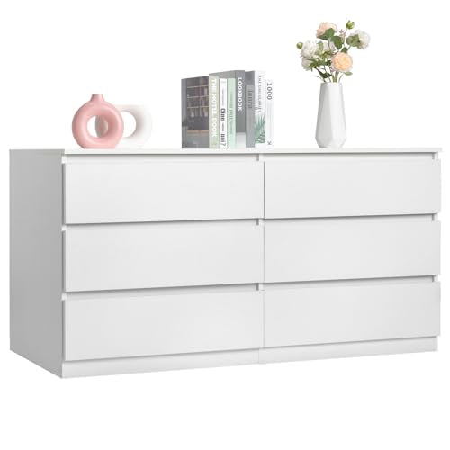 Spaco White 6 Drawer Dresser for Bedroom,48'' Modern Dresser with Deep Drawer,Wide Storage Chest of Drawers,Bedroom Storage Organizer Furniture,TV Stand for Living Room - color: White, size: 6 Drawers