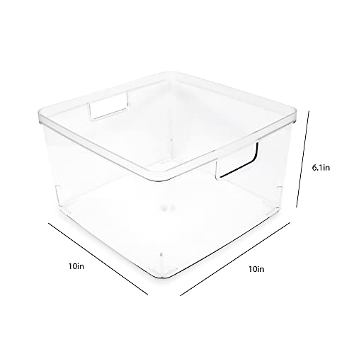 Isaac Jacobs 2-Pack Square Clear Storage Bins (10” L x 10” W x 6.1” H) w/Cutout Handles, Plastic Organizer for Home, Office, Kitchen, Fridge/Freezer, Bathroom, BPA Free, Food Safe (2-Pack, Square) - size: Square