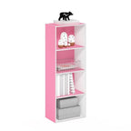 Furinno Luder Bookcase / Book / Storage, 4-Tier, Pink/White - color: White/Pink, size: 4-Tier, 9.3 x 15.6 x 41.7
