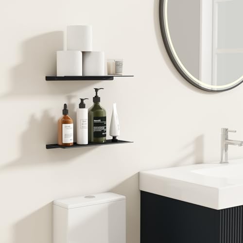 MKO 2 Pack 12" Floating Shelves for Wall, Metal Wall Mounted Shelf for Bathroom, Bedroom, Living Room, Kitchen, Little Hanging Shelves for Books/Storage/Room Decor, Black - color: Black, size: 12 IN