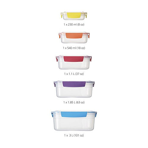 Joseph Joseph Nest Lock Plastic BPA Free Food Storage Container Set with Lockable Airtight Leakproof Lids, 10-Piece, Multi-Color - color: Multicolor, size: Rectangular, style: 10pc