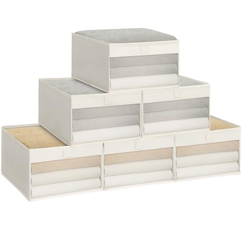 STORAGE MANIAC 6 Pack Storage Bins with Clear Window, Storage Boxes for Shelves, Sturdy Foldable Closet Organization Fabric Shelf Basket for Toy, Towel, Book, Jeans, Offices, Dorm, Wardrobe, Beige - color: Beige, size: 6 Pack