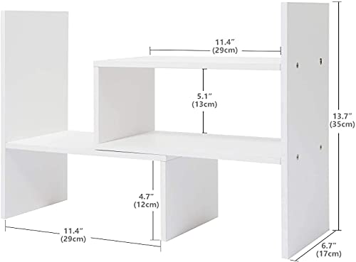 Sorfity Expandable Wood Desktop Bookshelf Desktop Organizer Office Storage Rack Wood Display Shelf - Free Style Display True Natural Stand Shelf Rack Assemble - color: White