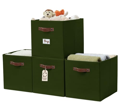 DECOMOMO Storage Baskets, 13x15x13 Storage Cube Bins with Labels for Organizing Shelves Kallax (Kallax / 4pcs, Olive Green) - color: Olive Green, size: Kallax 13" x 15" / 4pcs