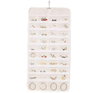 Wardrobe Jewelry Storage Bag, 15.7 Inch x 32.7 Inch 80 Pockets White Cloth Hanging Hangers Transparent Grids for Necklace Organizers (white)