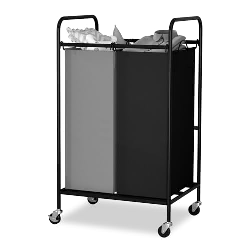 2 Section Laundry Hamper, 80L Large Rolling Laundry Sorter Cart, Laundry Basket with Lockable Wheels & Removable Bags, Laundry Room Organization for Dirty Clothes Storage - size: 2 Section Bags
