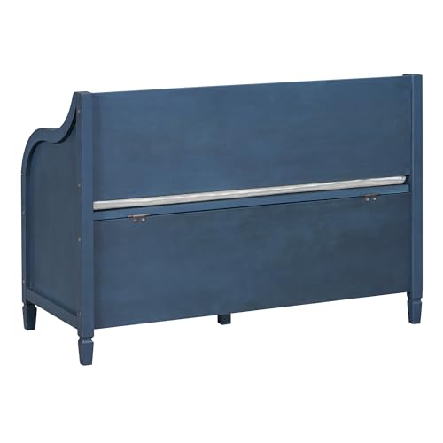 Knocbel Rustic Entry Storage Bench with Hidden Compartments and Removable Cushion, Wooden Entryway Hallway Foyer Shoe Bench Bedroom End of Bed Bench, 250lbs Weight Capacity (Antique Navy) - color: Antique Navy