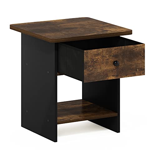 Furinno Dario End Table/ Night Stand Storage Shelf with Bin Drawer, Amber Pine/Black, 1-Pack, Upper Bin - color: Amber Pine/Black, size: 1-Pack, Upper Bin