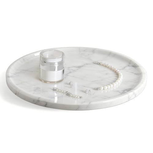 Karibiber Marble Tray, White Bathroom Countertop, Decorative Serving Tray for Kitchen Counter and Coffee Table, Round Vanity Trays for Skincare and Perfume, Italian Statuario Natural Marble, 11.8 - color: Statuario