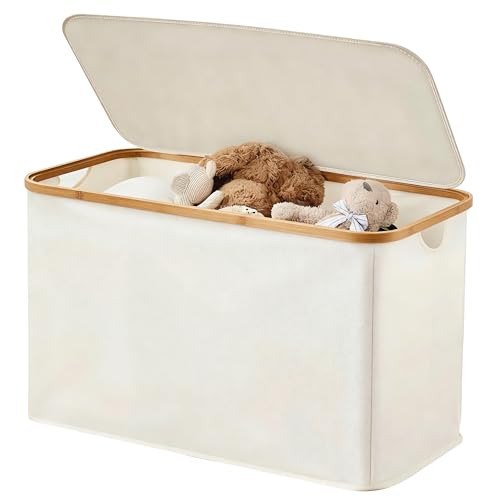 Fabric Storage Bin with Lid, 80L Large Capacity Collapsible Laundry Basket for Clothes, Toys, Blankets, Organizer Caddy for Living Room, Bedroom, Bathroom - color: White, size: 135L