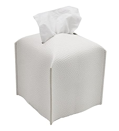 Livelab Tissue Box Cover, Square Decorative PU Leather Tissue Box Holder Modern Tissue Case Facial Paper Organizer Dispenser for Bathroom, Vanity Countertop, Night Stands, Desk 5X5X5'' | Off White - color: Off White
