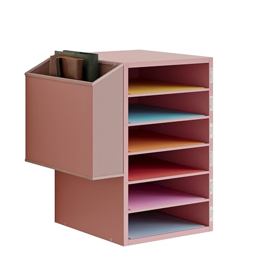 Unionly 6 Tier Adjustable Countertop Mail Sorter, Mailboxes With Name Slots, Literature Organization Paper Storage Slot, Office Desk File Organizer, Wooden Desktop Mailbox for Classroom(Pink, 6 Slots) - color: Pink, size: 6 Slots